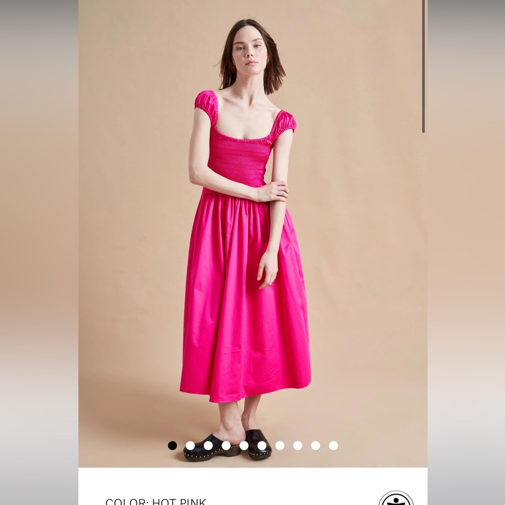 new la ligne vivian smocked midi dress in hot pink. Gorgeous!